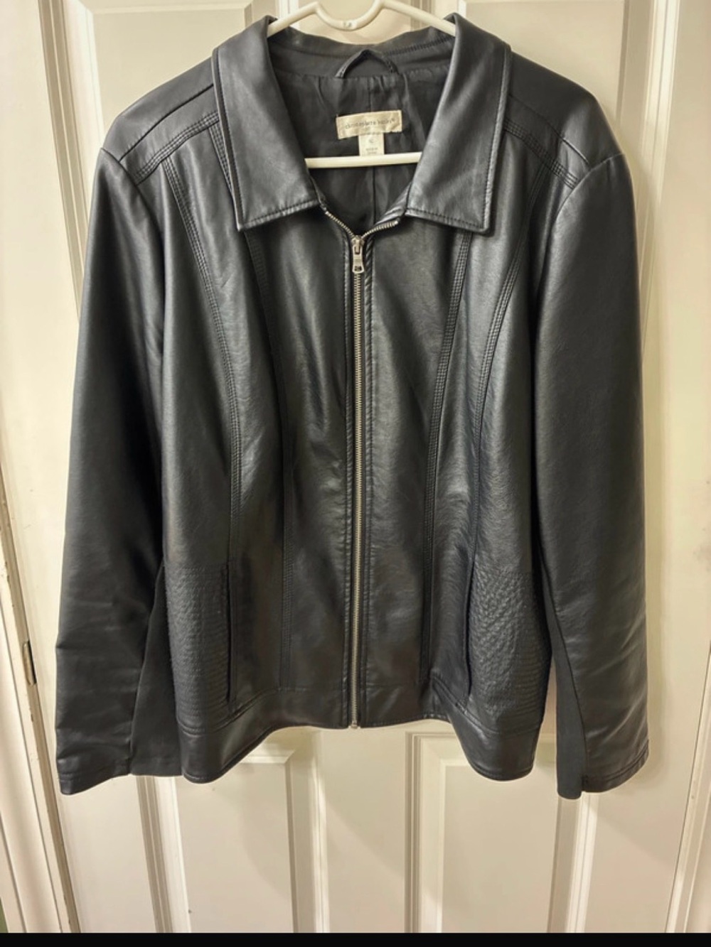 Christopher & Banks Black Faux Leather Zip-Front Jacket